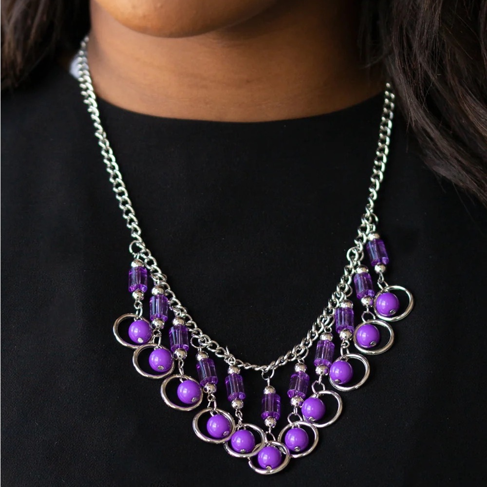 Cool Cascade purple necklace and earrings -paparazzi 75b